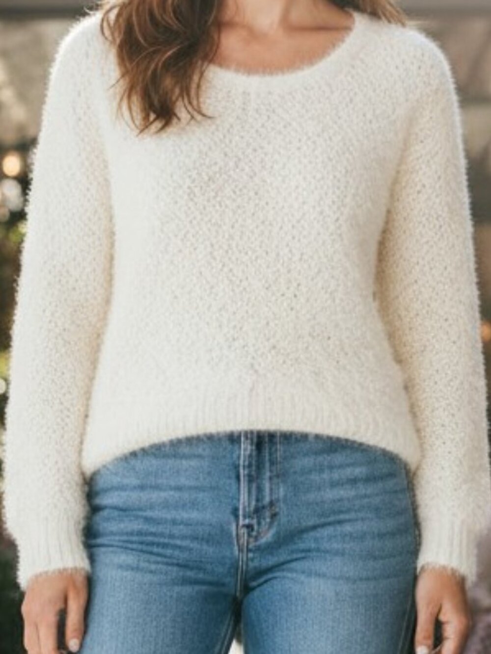 Attention Cream Eyelash Long Sleeve Sweater